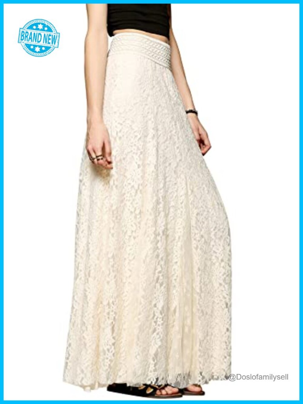Womens Lace High Waist Pleated A-Line Maxi Long Beach Skirt Elegant